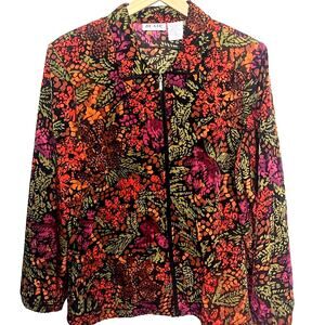 Womens Zip Up Nylon Jacket Size Large Artsy Abstract Art to Wear Colorful Bold